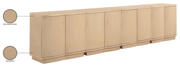 Meridian Furniture Aveline Fluted Oak Veneer Modular Buffet Sideboard with Curved Silhouette for Dining Rooms Natural 126" W (4pc) 77006Natural-T-4PC