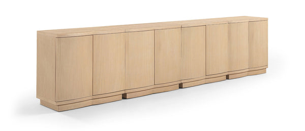 Meridian Furniture Aveline Fluted Oak Veneer Modular Buffet Sideboard with Curved Silhouette for Dining Rooms Natural 126" W (4pc) 77006Natural-T-4PC
