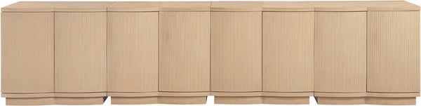 Meridian Furniture Aveline Fluted Oak Veneer Modular Buffet Sideboard with Curved Silhouette for Dining Rooms Natural 126" W (4pc) 77006Natural-T-4PC