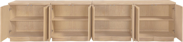 Meridian Furniture Aveline Fluted Oak Veneer Modular Buffet Sideboard with Curved Silhouette for Dining Rooms Natural 126" W (4pc) 77006Natural-T-4PC