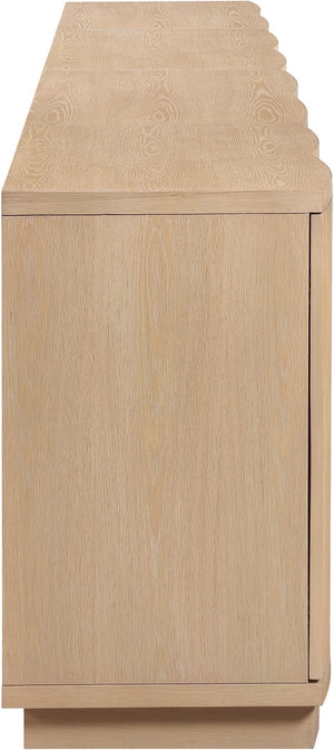 Meridian Furniture Aveline Fluted Oak Veneer Modular Buffet Sideboard with Curved Silhouette for Dining Rooms Natural 126" W (4pc) 77006Natural-T-4PC