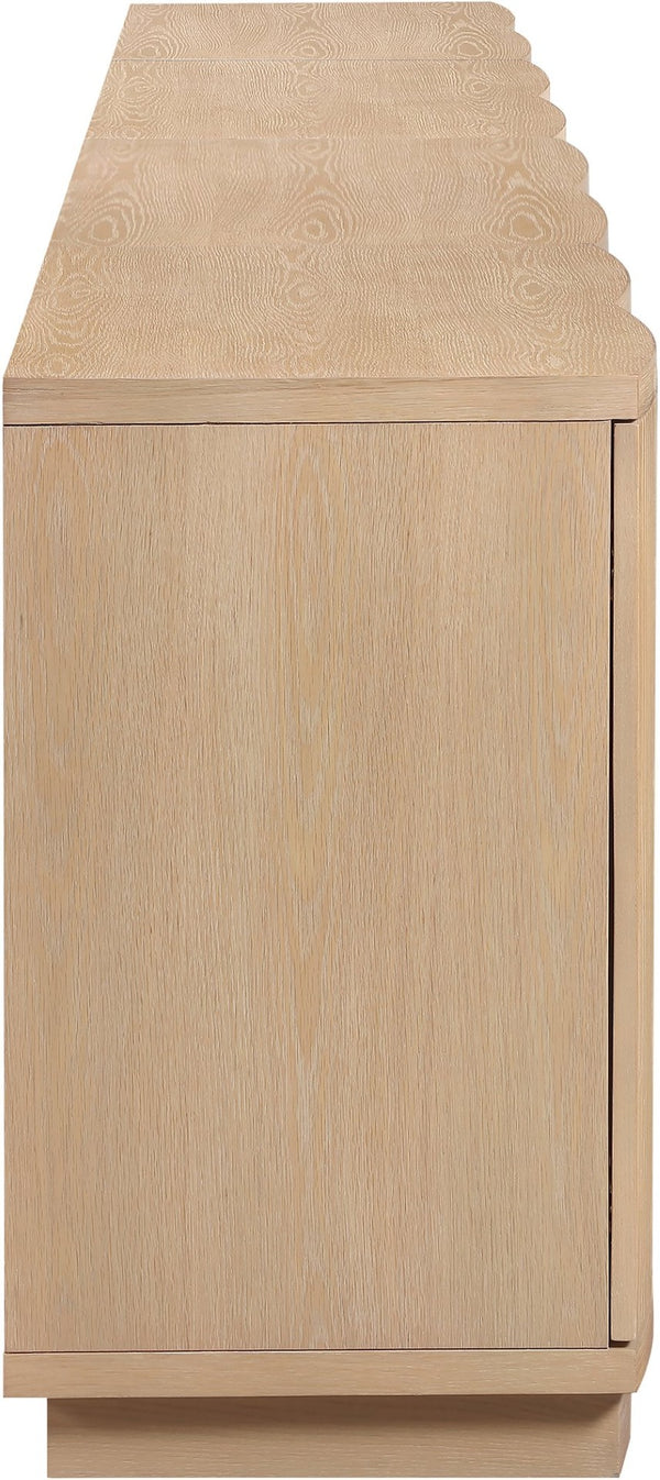 Meridian Furniture Aveline Fluted Oak Veneer Modular Buffet Sideboard with Curved Silhouette for Dining Rooms Natural 126" W (4pc) 77006Natural-T-4PC