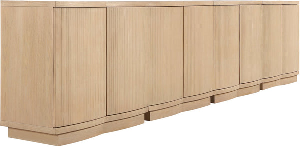Meridian Furniture Aveline Fluted Oak Veneer Modular Buffet Sideboard with Curved Silhouette for Dining Rooms Natural 126" W (4pc) 77006Natural-T-4PC