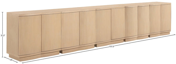 Meridian Furniture Aveline Fluted Oak Veneer Modular Buffet Sideboard with Curved Silhouette for Dining Rooms Natural 157.5" W (5pc) 77006Natural-T-5PC