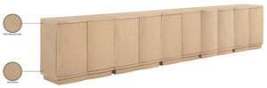 Meridian Furniture Aveline Fluted Oak Veneer Modular Buffet Sideboard with Curved Silhouette for Dining Rooms Natural 157.5" W (5pc) 77006Natural-T-5PC