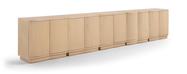 Meridian Furniture Aveline Fluted Oak Veneer Modular Buffet Sideboard with Curved Silhouette for Dining Rooms Natural 157.5" W (5pc) 77006Natural-T-5PC