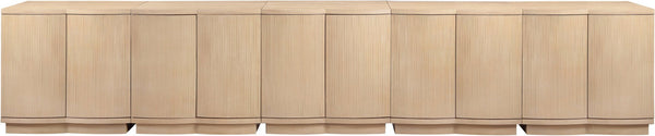 Meridian Furniture Aveline Fluted Oak Veneer Modular Buffet Sideboard with Curved Silhouette for Dining Rooms Natural 157.5" W (5pc) 77006Natural-T-5PC