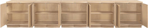 Meridian Furniture Aveline Fluted Oak Veneer Modular Buffet Sideboard with Curved Silhouette for Dining Rooms Natural 157.5" W (5pc) 77006Natural-T-5PC