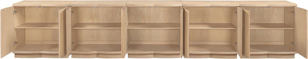 Meridian Furniture Aveline Fluted Oak Veneer Modular Buffet Sideboard with Curved Silhouette for Dining Rooms Natural 157.5" W (5pc) 77006Natural-T-5PC