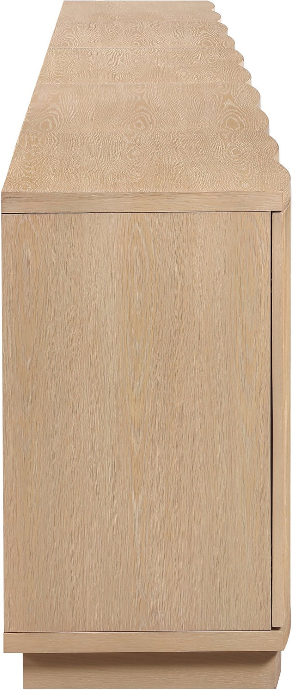 Meridian Furniture Aveline Fluted Oak Veneer Modular Buffet Sideboard with Curved Silhouette for Dining Rooms Natural 157.5" W (5pc) 77006Natural-T-5PC