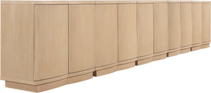 Meridian Furniture Aveline Fluted Oak Veneer Modular Buffet Sideboard with Curved Silhouette for Dining Rooms Natural 157.5" W (5pc) 77006Natural-T-5PC