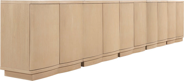 Meridian Furniture Aveline Fluted Oak Veneer Modular Buffet Sideboard with Curved Silhouette for Dining Rooms Natural 157.5" W (5pc) 77006Natural-T-5PC