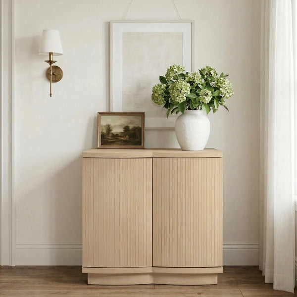Meridian Furniture Aveline Fluted Oak Veneer Modular Buffet Sideboard with Curved Silhouette for Dining Rooms Natural 31.5" W (1pc) 77006Natural-T