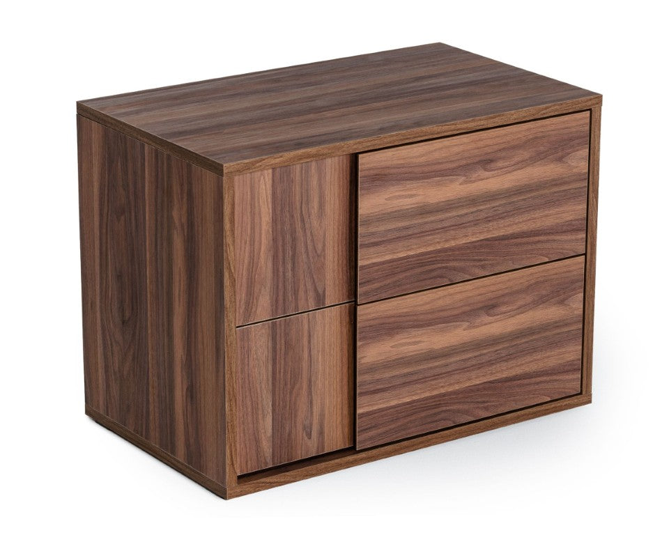 VIG Furniture Asus Italian Modern Walnut Nightstand – 2-Drawer Matte Walnut Veneer, Soft-Close, No Assembly VGACASUS-NS-WAL
