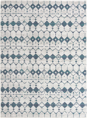 Unique Loom Outdoor Trellis Cardak Machine Made Geometric Rug Ivory and Blue, Navy Blue/Gray/Green 9' 0" x 12' 2"
