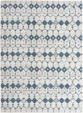 Unique Loom Outdoor Trellis Cardak Machine Made Geometric Rug Ivory and Blue, Navy Blue/Gray/Green 9' 0" x 12' 2"