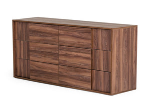 VIG Furniture Asus Italian-Made Walnut Dresser With 6 Soft-Close Drawers, Matte Veneer, Integrated Handles, 66" VGACASUS-DRS-WAL