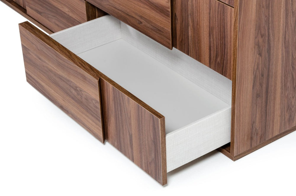 VIG Furniture Asus Italian-Made Walnut Dresser With 6 Soft-Close Drawers, Matte Veneer, Integrated Handles, 66" VGACASUS-DRS-WAL