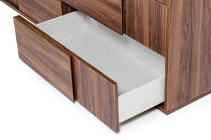 VIG Furniture Asus Italian-Made Walnut Dresser With 6 Soft-Close Drawers, Matte Veneer, Integrated Handles, 66" VGACASUS-DRS-WAL