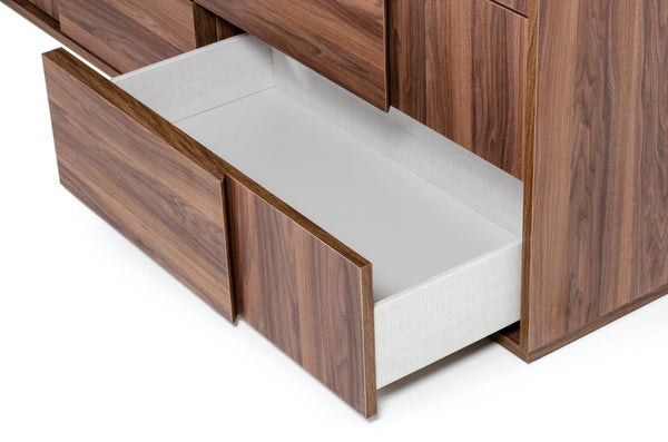 VIG Furniture Asus Italian-Made Walnut Dresser With 6 Soft-Close Drawers, Matte Veneer, Integrated Handles, 66" VGACASUS-DRS-WAL