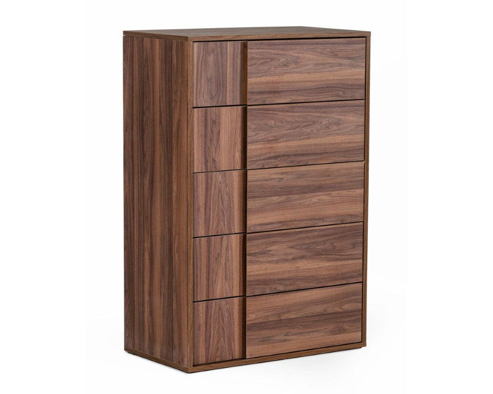 VIG Furniture Asus Italian Walnut Chest - 5-Drawer Matte Walnut Veneer, Soft-Close Ball Bearings, No Assembly VGACASUS-CHEST-WAL