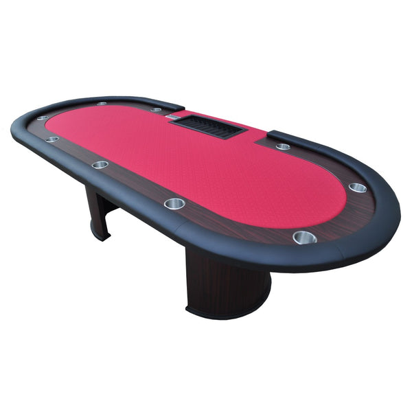 English Elm 96" Casino Style Poker Table with Speed Cloth Felt Racetrack and Steel Cup Holders Red W2748S00016