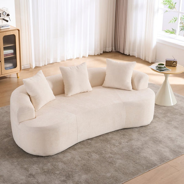 English Elm Crescent-shaped Cloud Sofa Three Seat Low Profile Chenille Living Room Curved Couch White W2012P375723