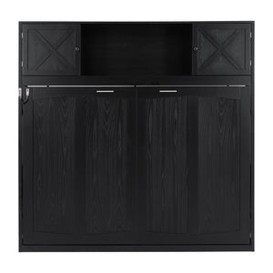 English Elm Full Murphy Bed with Storage Cabinets and Shelves, Space-Saving Wooden Wall Bed with 600lb Capacity Black N7090004009B