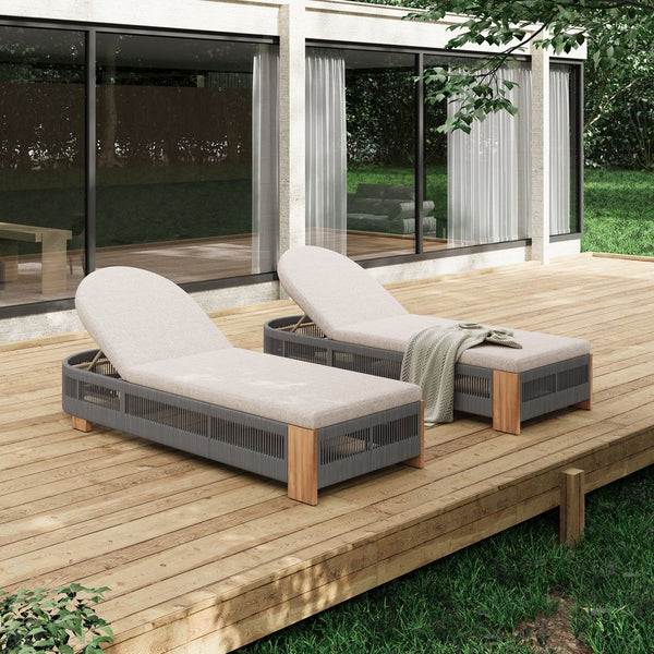 English Elm Christopher Knight Home® - Outdoor Adjustable Chaise Lounge Chair Set Of 2 - Stylish Acacia Wood With Grey Rope & Iron Accents N770P298695G002