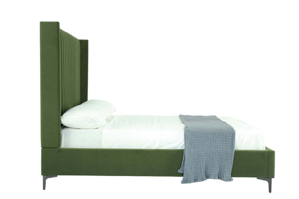 English Elm Promenade Luxurious Moss Green Velvet Full Bed With Stitched Headboard & Easy Assembly Features B365S00047-GIGA