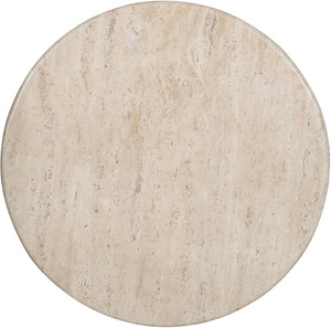 Meridian Furniture Pietra Round Travertine Top Coffee Table with Fluted Mango Wood Pedestal Base 77014Brown-CT