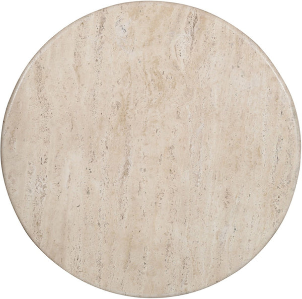 Meridian Furniture Pietra Round Travertine Top Coffee Table with Fluted Mango Wood Pedestal Base 77014Brown-CT