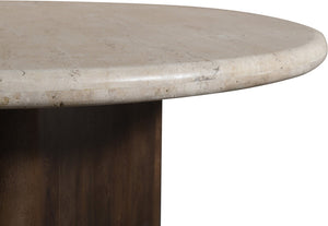 Meridian Furniture Pietra Round Travertine Top Coffee Table with Fluted Mango Wood Pedestal Base 77014Brown-CT