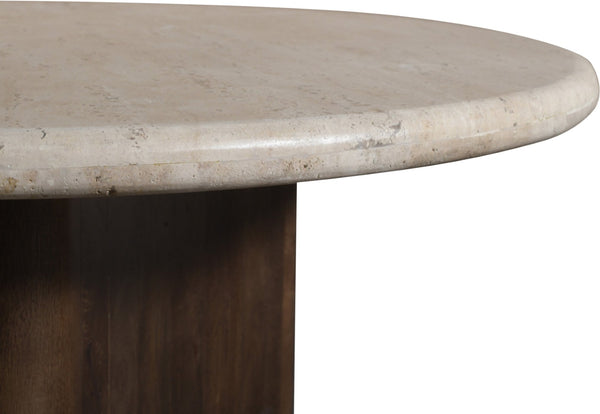 Meridian Furniture Pietra Round Travertine Top Coffee Table with Fluted Mango Wood Pedestal Base 77014Brown-CT