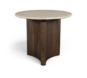 Meridian Furniture Pietra Round Travertine Top Dining Table with Fluted Mango Wood Pedestal Base for Modern 36 inches 77014Brown-DT36