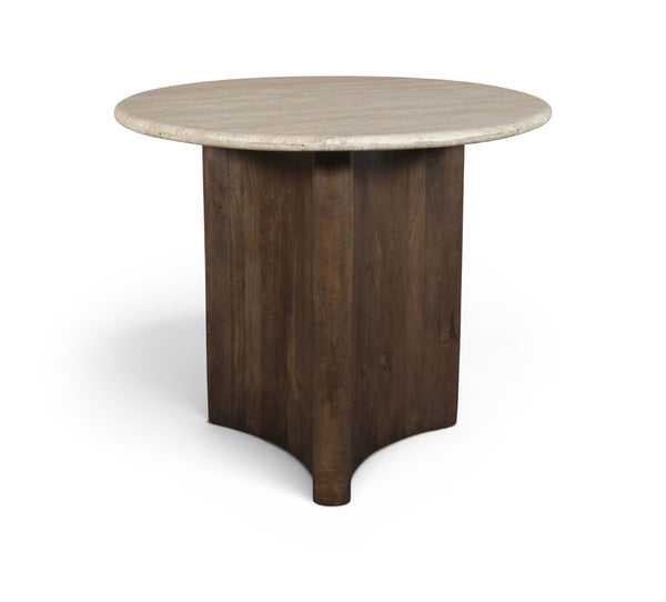 Meridian Furniture Pietra Round Travertine Top Dining Table with Fluted Mango Wood Pedestal Base for Modern 36 inches 77014Brown-DT36