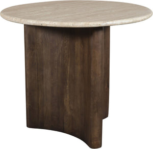 Meridian Furniture Pietra Round Travertine Top Dining Table with Fluted Mango Wood Pedestal Base for Modern 36 inches 77014Brown-DT36