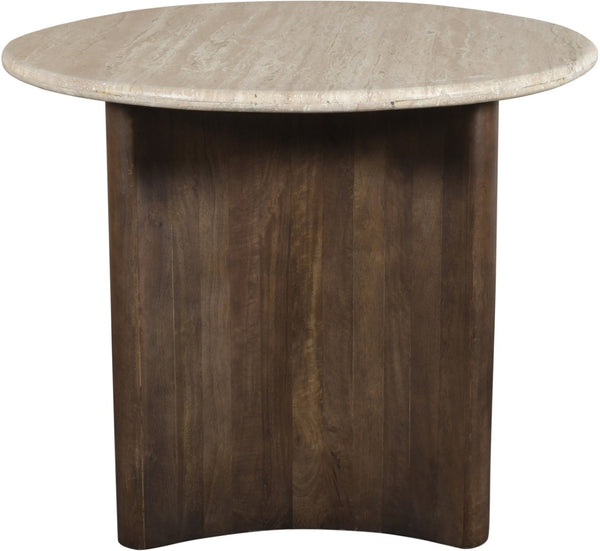 Meridian Furniture Pietra Round Travertine Top Dining Table with Fluted Mango Wood Pedestal Base for Modern 36 inches 77014Brown-DT36
