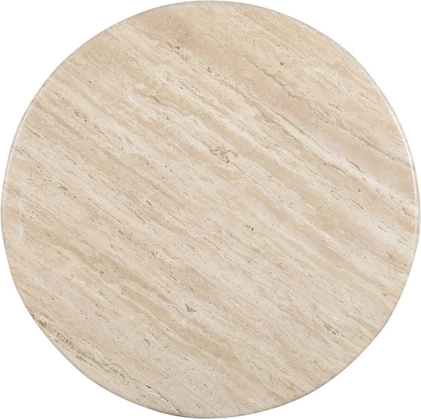 Meridian Furniture Pietra Round Travertine Top Dining Table with Fluted Mango Wood Pedestal Base for Modern 36 inches 77014Brown-DT36