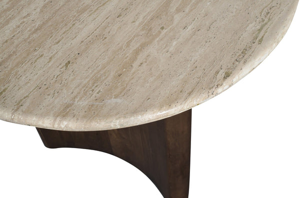 Meridian Furniture Pietra Round Travertine Top Dining Table with Fluted Mango Wood Pedestal Base for Modern 36 inches 77014Brown-DT36