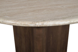 Meridian Furniture Pietra Round Travertine Top Dining Table with Fluted Mango Wood Pedestal Base for Modern 36 inches 77014Brown-DT36
