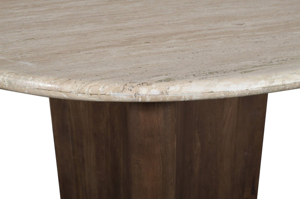 Meridian Furniture Pietra Round Travertine Top Dining Table with Fluted Mango Wood Pedestal Base for Modern 36 inches 77014Brown-DT36