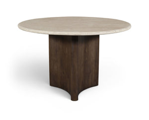Meridian Furniture Pietra Round Travertine Top Dining Table with Fluted Mango Wood Pedestal Base for Modern 48 inches 77014Brown-DT48