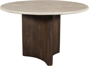 Meridian Furniture Pietra Round Travertine Top Dining Table with Fluted Mango Wood Pedestal Base for Modern 48 inches 77014Brown-DT48