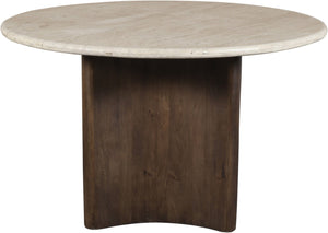 Meridian Furniture Pietra Round Travertine Top Dining Table with Fluted Mango Wood Pedestal Base for Modern 48 inches 77014Brown-DT48