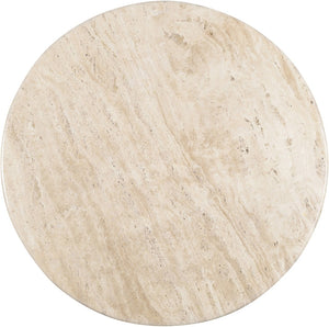 Meridian Furniture Pietra Round Travertine Top Dining Table with Fluted Mango Wood Pedestal Base for Modern 48 inches 77014Brown-DT48