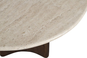 Meridian Furniture Pietra Round Travertine Top Dining Table with Fluted Mango Wood Pedestal Base for Modern 48 inches 77014Brown-DT48