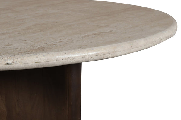 Meridian Furniture Pietra Round Travertine Top Dining Table with Fluted Mango Wood Pedestal Base for Modern 48 inches 77014Brown-DT48