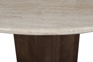 Meridian Furniture Pietra Round Travertine Top Dining Table with Fluted Mango Wood Pedestal Base for Modern 48 inches 77014Brown-DT48