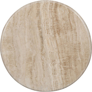 Meridian Furniture Pietra Travertine Top Mango Wood Fluted Pedestal End Table for Living Room 77014Brown-ET